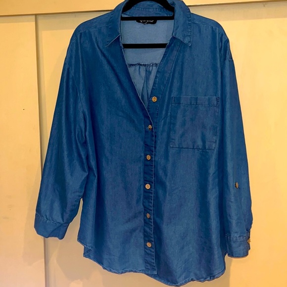 CZ Collection Denim wood button down top / jacket size 2 X - Picture 1 of 9